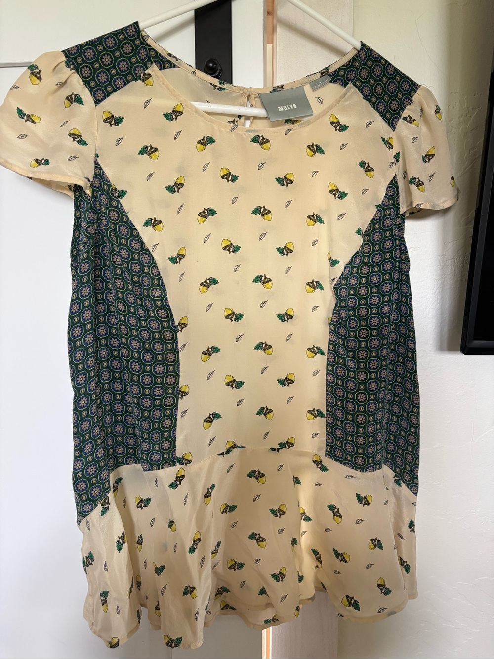 Maeve Cream Top with Yellow Acorn & Green Accents
